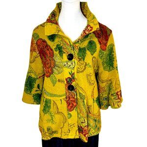 Damee, Inc. Boho Floral Print Bell Sleeve Jacket in Yellow Size Medium